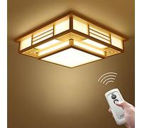 SanBouSi Lámpara de techo de madera japonesa LED lámpara de techo candelabro 3 colores regulable dormitorio sala de estar lámpara de PVC imitación de piel de oveja lámpara de techo con mando a