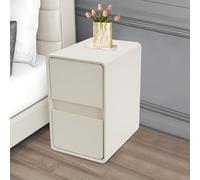SanBouSi Mesita de noche estrecha color blanco, mesa auxiliar con 2 cajones, cómoda de noche, superficie de piel sintética, para cama con somier, mesa auxiliar, mesa auxiliar para dormitorio, salón