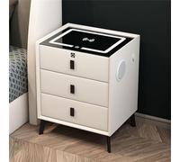 SanBouSi Mesita de noche inteligente de 3 cajones con función de carga USB inalámbrica y bloqueo de huellas dactilares, altavoces y luces LED inteligentes, tablero de vidrio templado