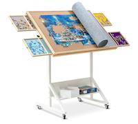 SanCallie 1500 piezas de mesa de rompecabezas basculante y giratoria con cajones y cubierta, plegable y portátil, con ajuste de inclinación y altura, fácil de mover, para puzle de 1500 piezas