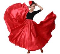 SANCAN Falda de té Larga Retro para Mujer, Longitud al Tobillo, para Baile, Halloween, Fiesta, Cosplay, Festival renacentista, Rojo -, Talla única