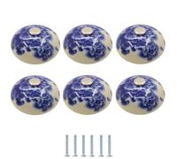 SANCHAKOU Perillas De Cerámica Para Gabinete 6 Pomos De Cerámica Con Hebilla De Cobre Para Armario Cajón Pomos Redondos De Un Solo Orificio Para Muebles Porcelana Azul Peonía Y Blanca