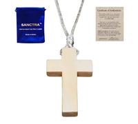 SANCTRA Collar de cruz de madera para hombre y mujer, hecho a mano y bendecido en Tierra Santa, colgante de fe cristiana con bolsa de regalo y certificado de autenticidad.