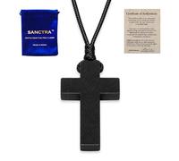 SANCTRA Collar de cruz de madera para hombre y mujer, hecho a mano y bendecido en Tierra Santa, colgante de fe cristiana con bolsa de regalo y certificado de autenticidad.