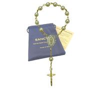 SANCTRA Rosario de viaje de una década, hecho a mano y bendecido en Tierra Santa. Rosario de una década con medalla y crucifijo, bolsa de regalo y certificado de autenticidad.