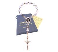 SANCTRA Rosario de viaje de una década, hecho a mano y bendecido en Tierra Santa. Rosario de una década con medalla y crucifijo, bolsa de regalo y certificado de autenticidad.