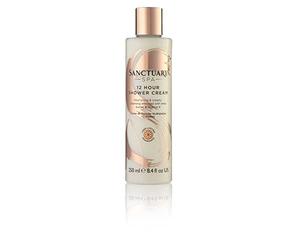 Sanctuary Spa Gel de ducha, crema de ducha de 12 horas, gel de baño corporal con manteca de karité y vitamina E, vegano y libre de crueldad, 250 ml