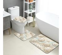 Sand Dollar - Tapete de baño de secado rápido, inspirado en la costa, con olas del océano, absorbente, antideslizante, de franela de verano, lavable, juego de 3 piezas