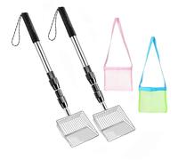 Sand Sifter Tool - Extendable Beach Scooper | with Mesh Seashell Bags, Stainless Steel Filter Scoop for Kids, Shark Tooth, Long Handle Sifters for Teens, Padres, Park Treasure Hunting