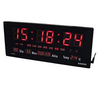 Sanda SD-4130 Reloj Digital de Pared y Mesa Led Color Rojo Calendario Termometro Alarma Despertador Clock Hora Fuente de Alimentacion