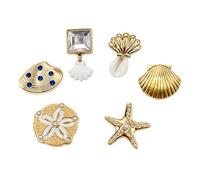SandalCharm - SeaShellFootwearDecor - Juego de accesorios OceanFootClip, seis de caracola náutica marina dorada, zuecos, vacaciones de verano, celebración, regalo, ornamental, día