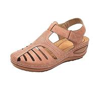 Sandalen Damen cuña redonda Toe Arbeitsschuhe Bequeme Orthopädische Schuhe Rutschfeste Geschlossene Sommer Atmungsaktiv Sandaletten Strand Sommerschuhe Freizeit Sandals Gr.37-42, rosa, 40 EU