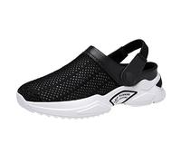 Sandalen Herren Sommer, Slip On Herrensandalen Keilabsatz Hollowing Outdoorschuhe Baotou Halbe Pantoffeln, Atmungsaktiv Sports Strandsandalen Mesh Walking Sandalen Sommerschuhe Freizeitschuhe, Negro