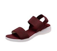 Sandales d'été à plateforme pour femmes, élégantes et confortables, à bride arrière plate, chaussures de loisirs d'été, sandales de plage, sandales de randonnée, extensibles, tissées (Red, 43)