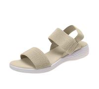 Sandales d'été à plateforme pour femmes, élégantes et confortables, à bride arrière plate, chaussures de loisirs d'été, sandales de plage, sandales de randonnée, extensibles, tissées (Beige, 36)