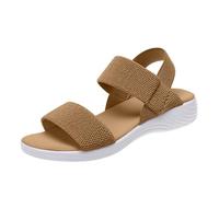 Sandales d'été à plateforme pour femmes, élégantes et confortables, à bride arrière plate, chaussures de loisirs d'été, sandales de plage, sandales de randonnée, extensibles, tissées (Khaki, 36)