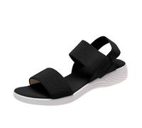 Sandales d'été à plateforme pour femmes, élégantes et confortables, à bride arrière plate, chaussures de loisirs d'été, sandales de plage, sandales de randonnée, extensibles, tissées (Black, 36)