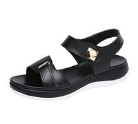 Sandaletten Damen Plattform Mit Weichen Sohlen, Orthopädische Schuhe Flach Sommerschuhe Peep Toe Sommer Sandalen Verschleißfest Freizeitsandale Pu Sandaletten Sportsandalen Bequeme Strandschuhe, Negro