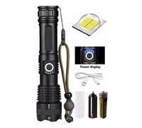 SANDALFON Linterna LED Alta Potencia Recargable USB 10000 Lúmenes con Banco de Energía, 5 Modos Táctica Militar Potente Impermeable para Senderismo, Ciclismo, Camping, Montañismo Emergencia