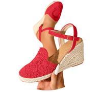 Sandalia Alpargata de Mujer con Cuñas de Esparto y Puntera Cerrada, Talon Abierto con Cierre de Hebilla,Cuna Baja con Plataforma Ligera Comodos y Elegantes,Sandalias Ortopedicas Zapatos Verano