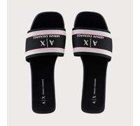 Armani Exchange Thin, Sandalia Plana con Logotipo Frontal de Rayas Finas Mujer, Negro, 38 EU