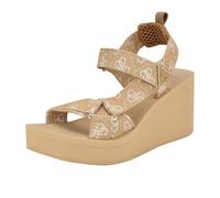 GUESS Sandalias de cuña Daysa para mujer, Logotipo natural claro/blanco 110, 39.5 EU