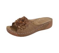 Sandalia Cuña Mujer Plataforma - Mulas Mujer Confort Chic Sandalias Con Flor Zapatos Elegante Desnudos Tamaño Grande Sandalette Abierta Zapato Casual Desnudo Pies Verano Sandalette, marrón, 37 EU