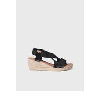Sandalia de cuña con tiras elásticas en color Crudo | TURA-TR 38 NEGRO