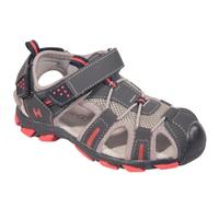 Sandalia de niño TREKKING con cierre ajustable de Velcro, planta de piel y puntera cerrada Marca HURAN Mod 400120 (Marino/Rojo, 35)