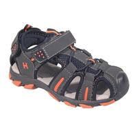 Sandalia de niño TREKKING con cierre ajustable de Velcro, planta de piel y puntera cerrada Marca HURAN Mod 400120 (Marino/Naranja, 25)