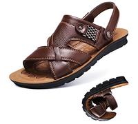 Sandalia De Piel para Hombre, Cuero Deportivas Verano Exterior con Punta Abierta Sandalias de Playa Zapatillas de Exterior Montaña Senderismo Zapatos Playa (Color : Brown, Size : 43)
