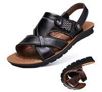Sandalia De Piel para Hombre, Cuero Deportivas Verano Exterior con Punta Abierta Sandalias de Playa Zapatillas de Exterior Montaña Senderismo Zapatos Playa (Color : Black, Size : 43)