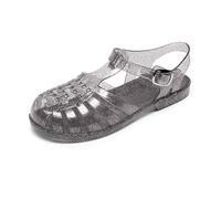 Sandalia de plástico con purpurina, sandalias planas de jalea, zapatos para caminar, zapatos de playa, cierre de hebilla, gelatina, suela de goma suave, punta cerrada, zapatos de verano, transparentes