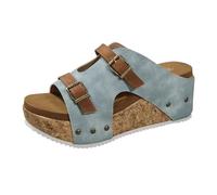 Sandalia De Playa Mujer Cómodo - Sandalia Mujer Cuña Pie Ancho Zapatos Casual Verano Mulas Abierto Desnudo Pies De Caminar Zapato Vacaciones Sandalette Transpirable Desnudo-Pies Plataforma Mule, azul