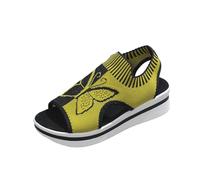 Sandalia de verano para mujer, sandalias cómodas y sueltas de cuña para mujer, sandalias de puntera cerrada, ortopédica, suela de memoria de forma de pie ancho ajustable, amarillo, 40 EU