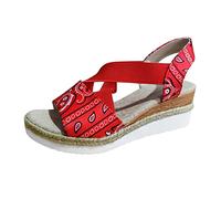 Sandalia Dorada Mujer Sandalias Mujer Verano Cuña Sandalias de de Pescado Con Cuña Elástica Tela Flor Anacardo La Para Cerradas Zapatos Comodos Verano (Red,40)