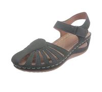Sandalia espartana para mujer cómoda - Sandalias de cuña punta cerrada para mujer, zapatos calados sandalia transpirable mulas ligeras con tobillo, zapatos casuales y elegantes sandalette, verde, 40