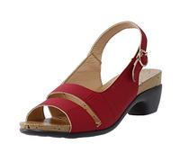 Sandalia genérica mujer verano mujeres sandalia verano caminando cómodo plataforma zapatos antideslizantes transpirables bohemia punta abierta con talón bloque, Rojo A., 42 EU