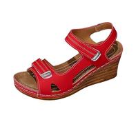 Sandalia genérica para mujer, plataforma, ligera, verano, casual, brida, para vacaciones, realzantes, retro, zapatos de resort Sandale para mujer, playa, ante vintage con tacón cuadrado, rojo, 39 EU