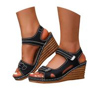 Sandalia genérica para mujer, plataforma, ligera, verano, casual, brida, para vacaciones, realzantes, retro, zapatos de resort Sandale para mujer, playa, ante vintage con tacón cuadrado, Le Noir, 38.5