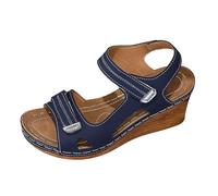 Sandalia genérica para mujer, plataforma, ligera, verano, casual, brida, para vacaciones, realzantes, retro, zapatos de resort Sandale para mujer, playa, ante vintage con tacón cuadrado, azul marino