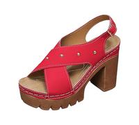 Sandalia genérica para mujer, tops gruesos, punta abierta, zapatos de boda y cortejo nupcial Sandalia mujer elegante verano 2026 transpirable ajustable, rojo, 40.5 EU