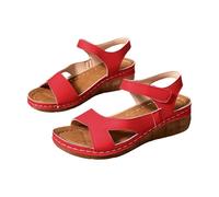 Sandalia genérica para mujer verano chic y cómodo sandalias de mujer verano cuña entre dedos desnudos pies boca de pescado tapete de gran tamaño casual chanclas plataforma ligera sandalias 36-43, rojo