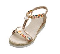 Sandalia genérica para mujer verano cómoda sandalia compensada mujer verano verano caminando cómodo plataforma zapatos antideslizantes transpirables hebilla ajustable zapatos playa vacaciones, A oro