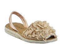 Sandalia Ibicenca o Menorquina niña de Piel con Flores en Beige Oscuro Color: Camel Talla: 32