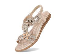 Sandalia Marron Mujer-Sandalias Planas con Purpurina para Mujer, Elegantes Sandalias De Verano con Diamantes De ImitacióN para NiñAs, Zapatos De Verano para Mujer, CóModas Sandalias De Suela Suave