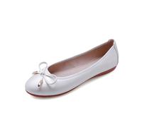 Sandalia Mujer Cómoda Bailarinas Mujer Tacón Pequeño, Zapatos Mujer Mary Jane Burdeos de piel barnizada con nudo, para oficina, uso diario, veladas y paseos primavera verano, blanco, 33 EU