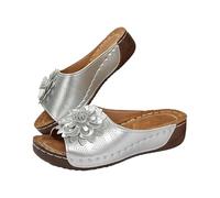 Sandalia Mujer Cómodo Cuña - Mulas Mujer Punta Abierta Sandalias Con Lazo Zapatos Chic Y Elegant Desnudo Pies De Playa Mule Para Ponerse Sandalette Transpirable Zapato Casual Desnudo Pies, plateado