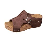Sandalia Mujer Cuero 2025 Sandalias De Tacón Para Mujer - Gran Tamaño Hebilla Tendencia Elegante Verano Primavera Transpirable Cómodo Flor Western Summer Zapatos Casual Sandalias, marrón, 39 EU