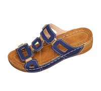 Sandalia Mujer Talla Grande - Sandalias Mujer Verano Cuña Chic Zapatos Casual Desnudo Pies De Caminar Mulas Punta Abierta Desnuda Plataforma Zapato Ligero Moda Sandalette Unie Mule, azul oscuro, 36 EU